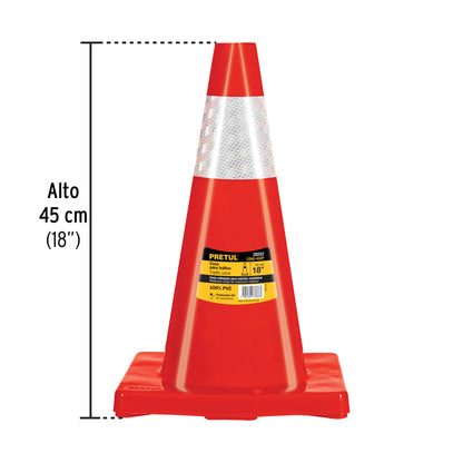 Cono de precaución de 45 cm de PVC con reflejante, Pretul CONO-45RP 28252 MM00