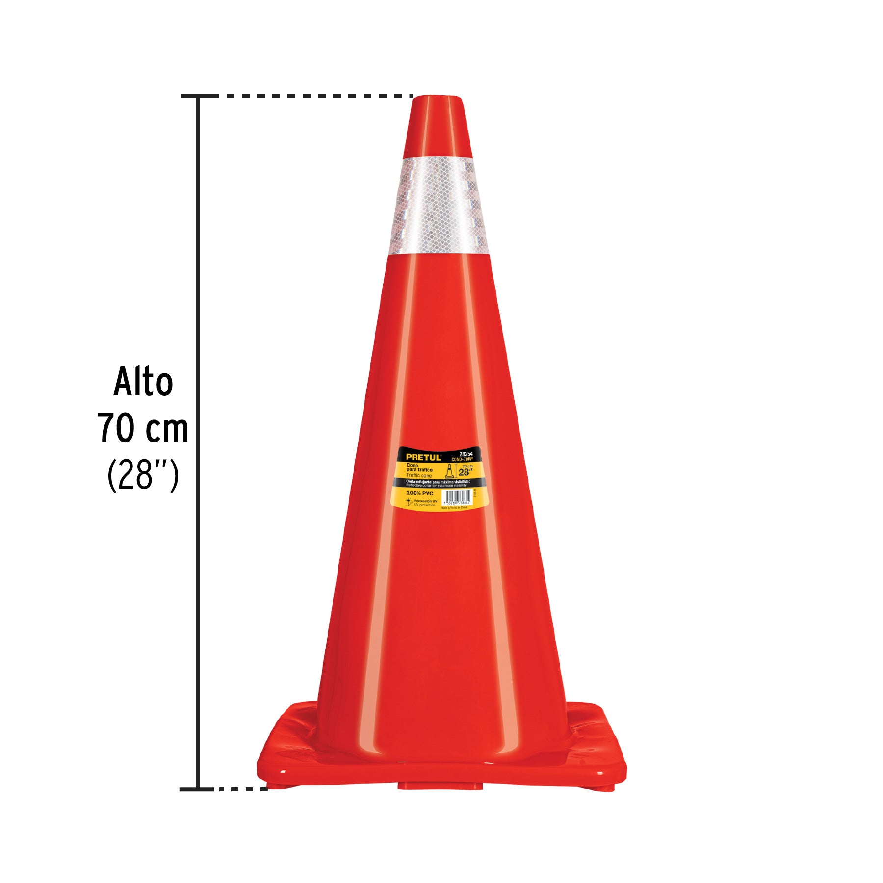 Cono de precaución de 70 cm de PVC con reflejante, Pretul CONO-70RP 28254 MM00