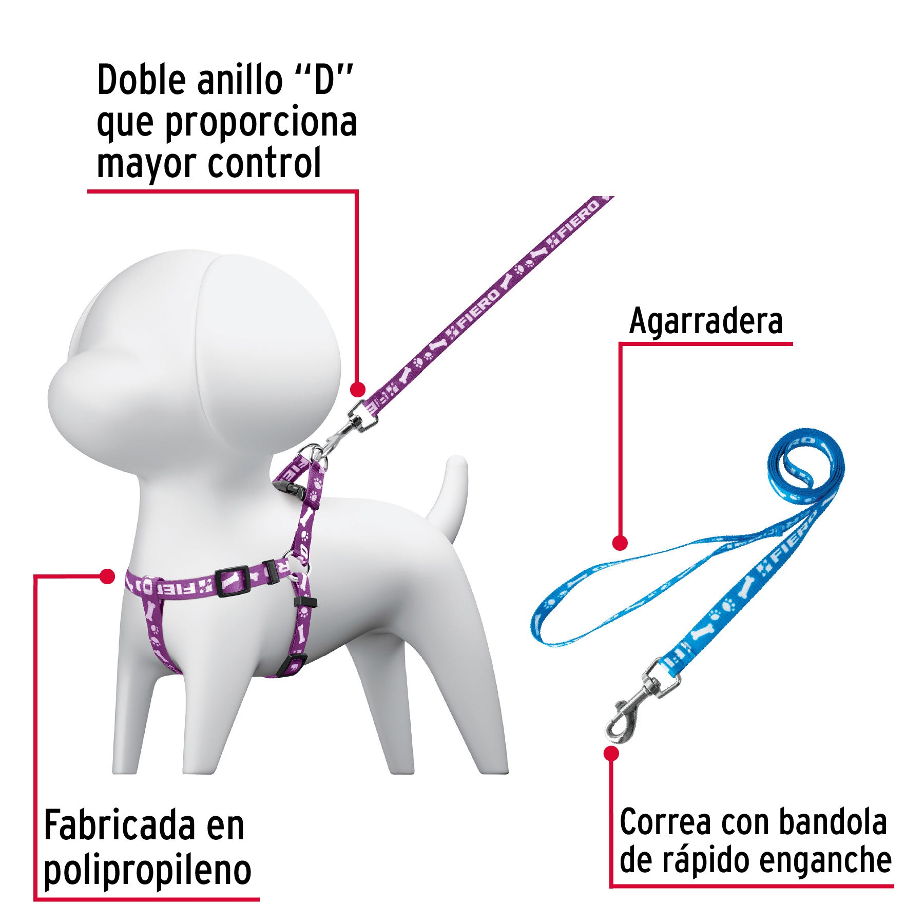 Correa con pechera para perro, 1 cm ancho, Fiero COPE-10 44294 MM00