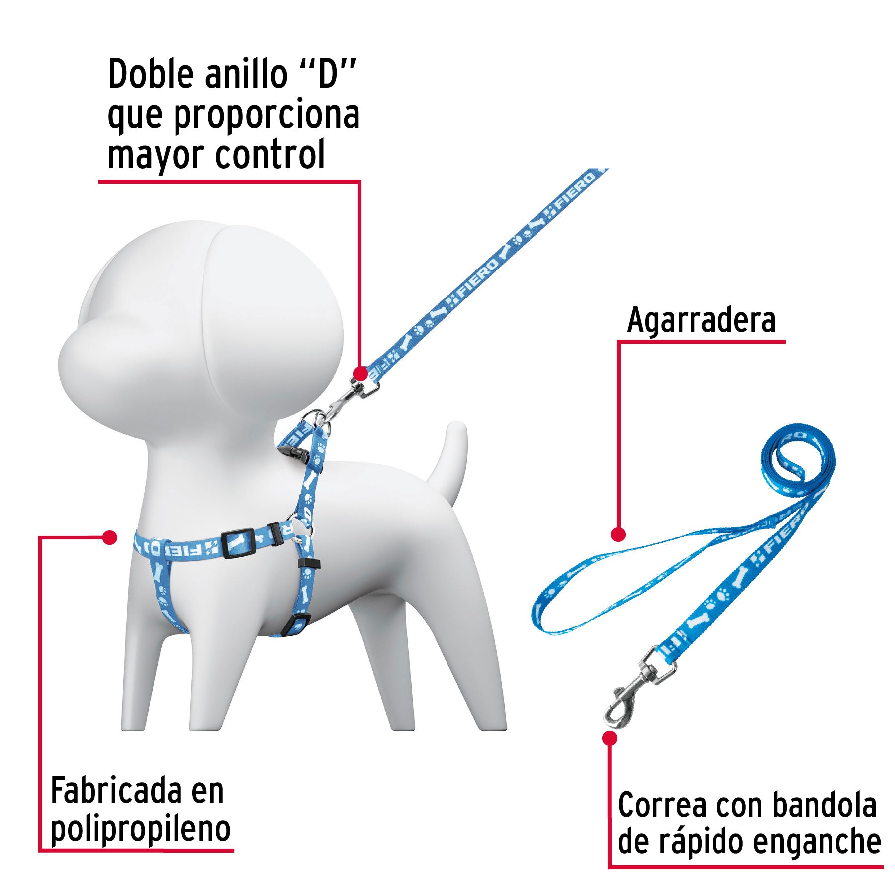 Correa con pechera para perro, 1.5 cm ancho, Fiero COPE-15 44295 MM00