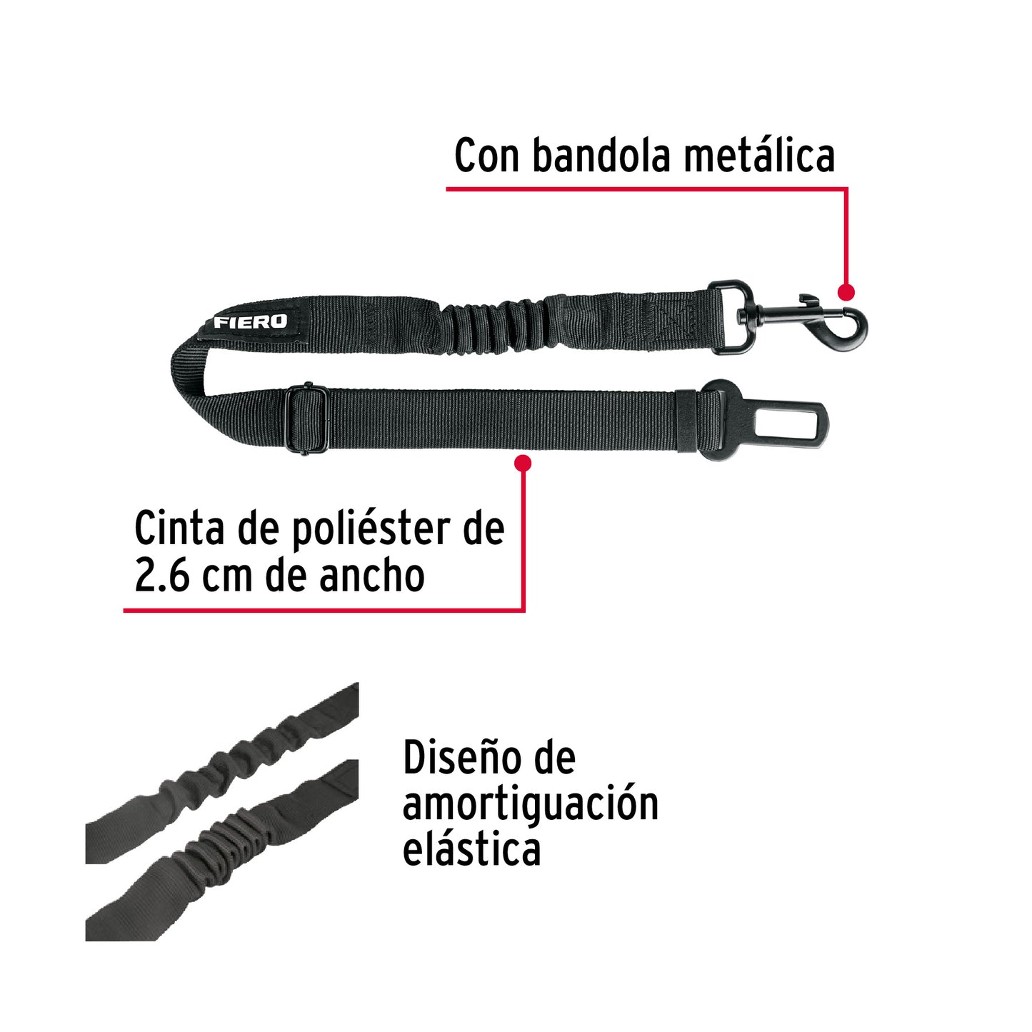 Correa de perro para cinturón de seguridad 90cm, Fiero COPE-90S 46538 MM00