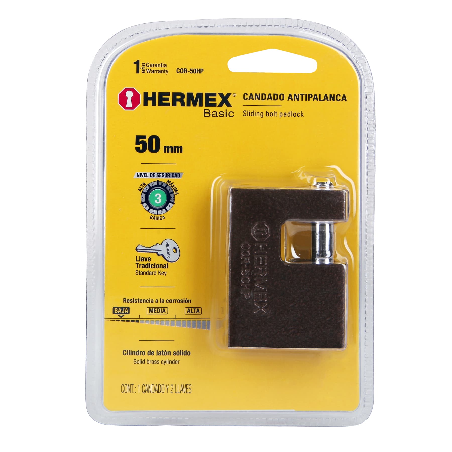 Candado antipalanca 50 mm cuerpo de hierro, Hermex Basic COR-50HP 22515 MM0