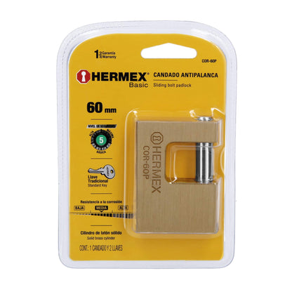 Candado antipalanca 60 mm cuerpo de latón, Hermex Basic COR-60P 22518 MM0