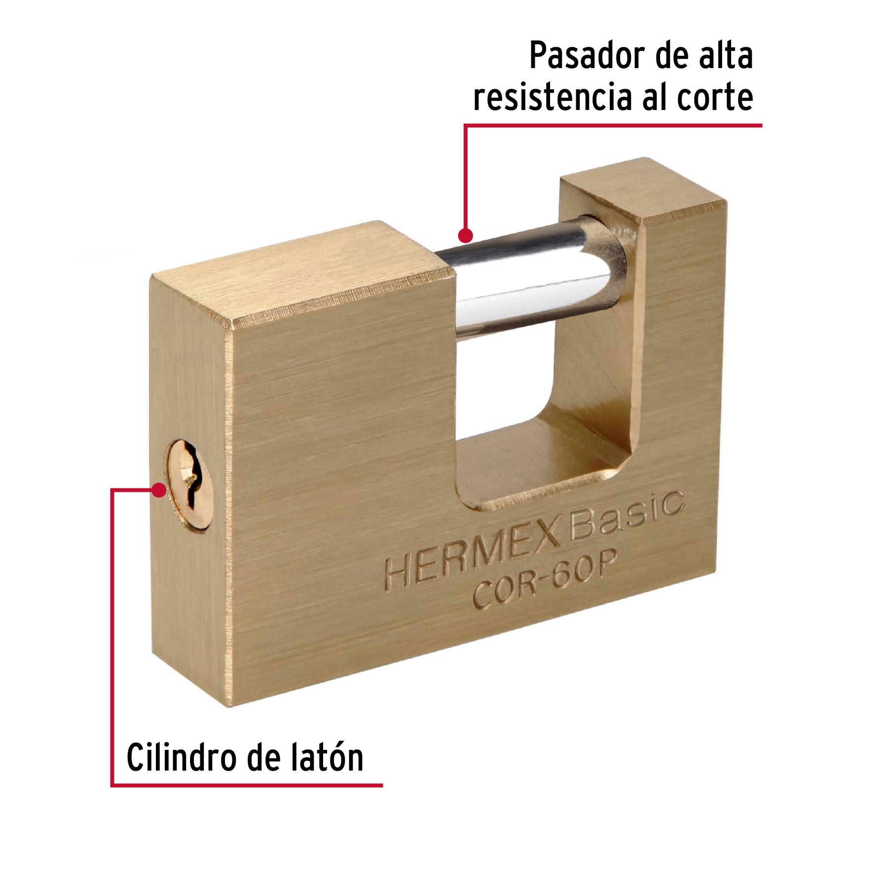 Candado antipalanca 60 mm cuerpo de latón, Hermex Basic COR-60P 22518 MM0