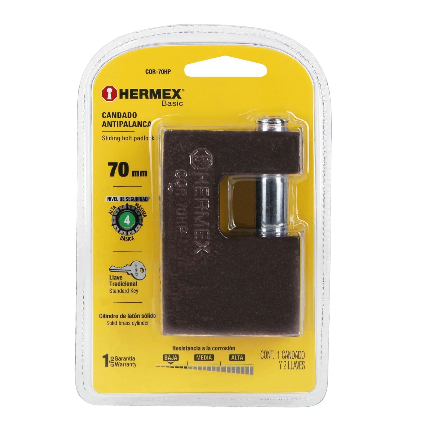 Candado antipalanca 70 mm cuerpo de hierro, Hermex Basic COR-70HP 23540 MM0