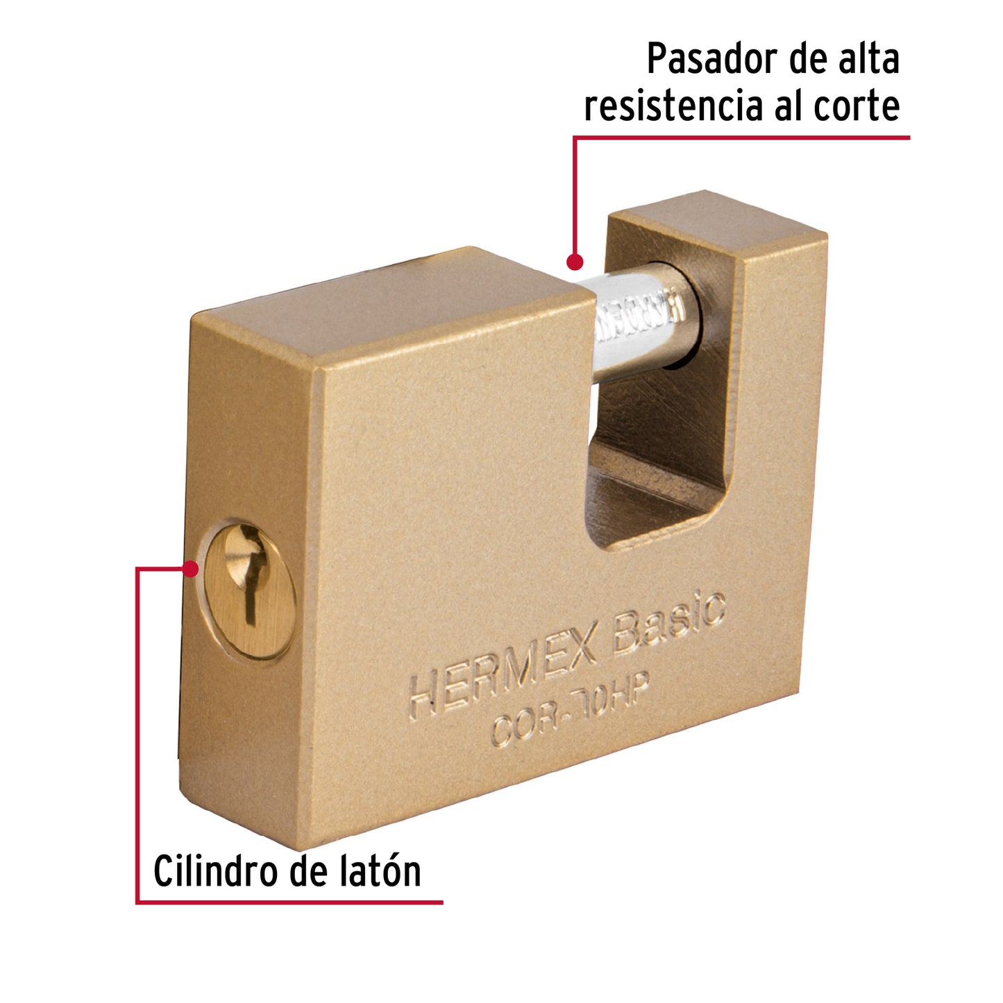 Candado antipalanca 70 mm cuerpo de hierro, Hermex Basic COR-70HP 23540 MM0