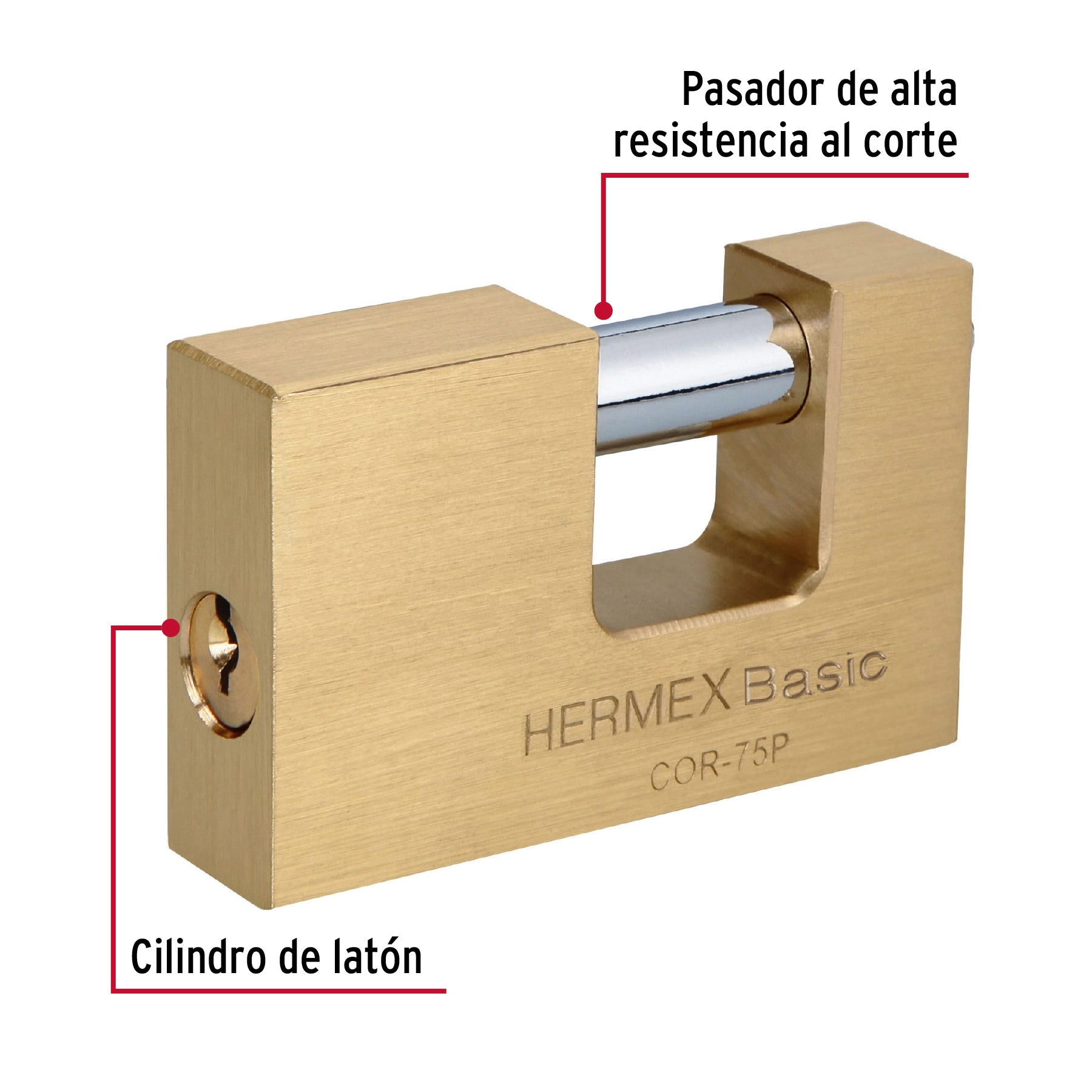 Candado antipalanca 75 mm cuerpo de latón, Hermex Basic COR-75P 23512 MM0