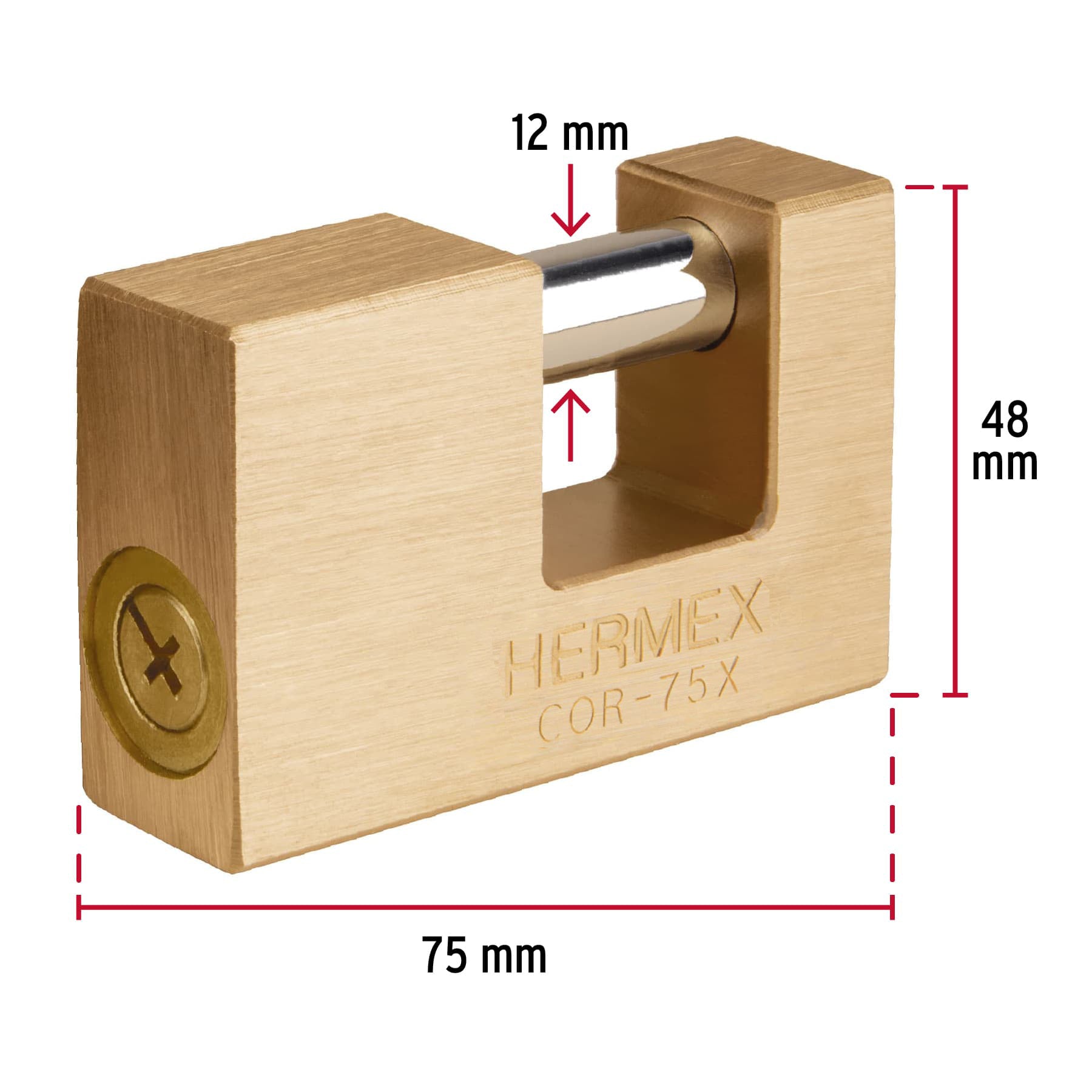 Candado antipalanca, 75mm, cuerpo de latón, llave tetra COR-75X 43353 MM0