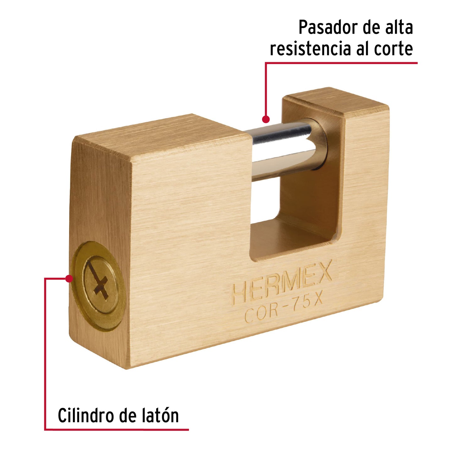 Candado antipalanca, 75mm, cuerpo de latón, llave tetra COR-75X 43353 MM0