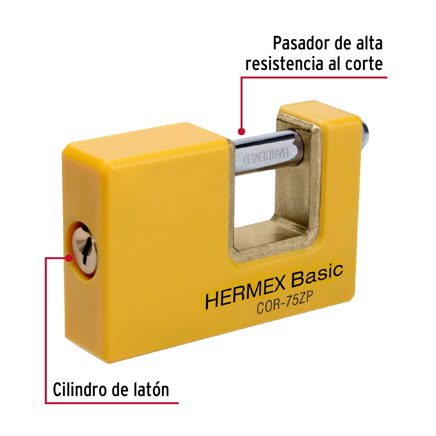 Candado antipalanca 75 mm cuerpo metálico, Hermex Basic COR-75ZP 23524 MM0