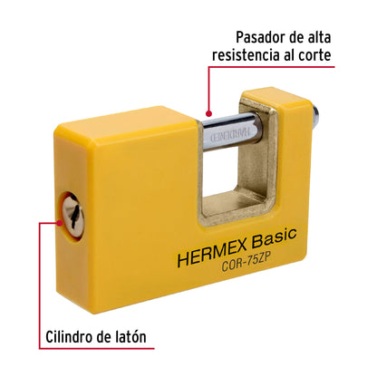 Candado antipalanca 75 mm cuerpo metálico, Hermex Basic COR-75ZP 23524 MM0