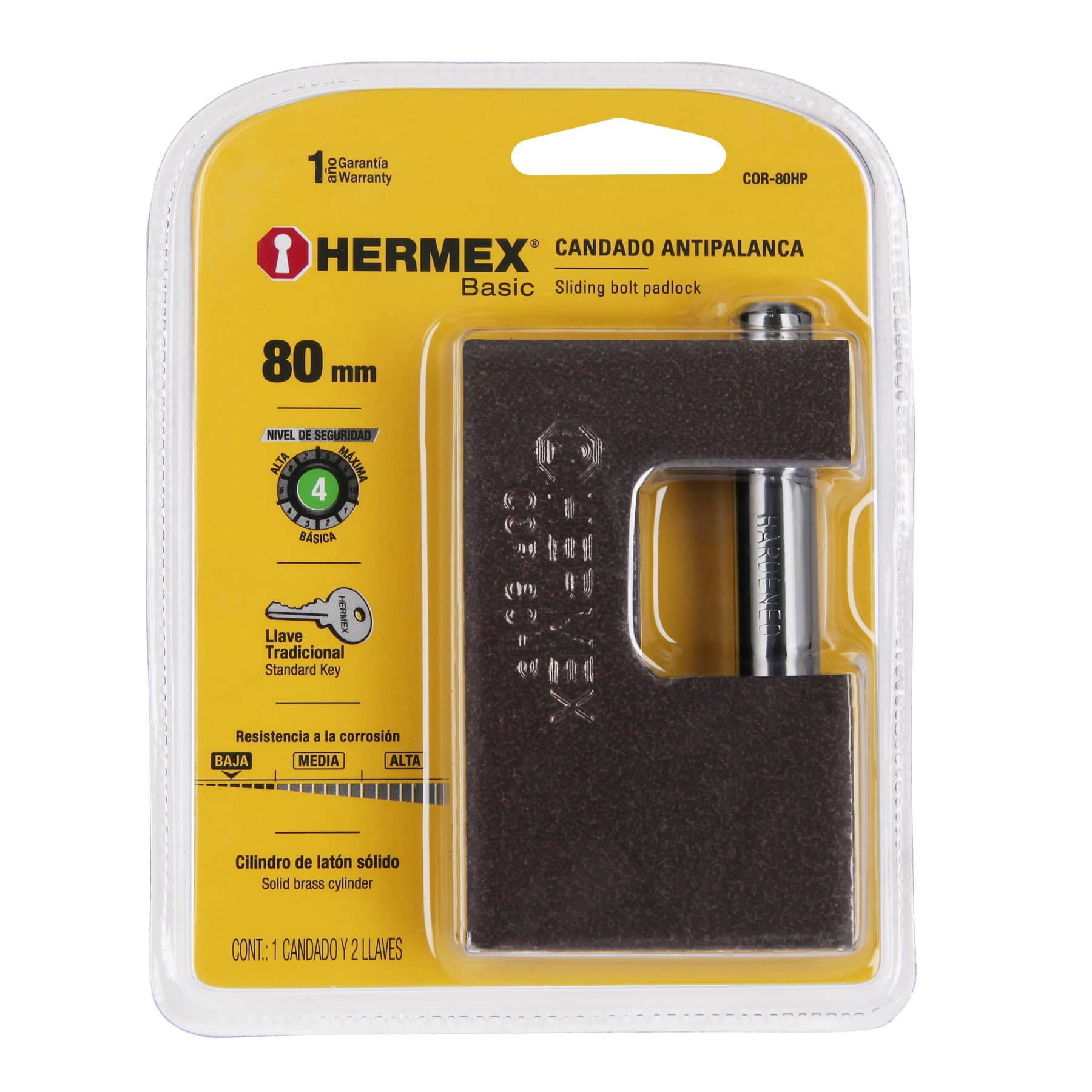 Candado antipalanca 80 mm cuerpo de hierro, Hermex Basic COR-80HP 22517 MM0