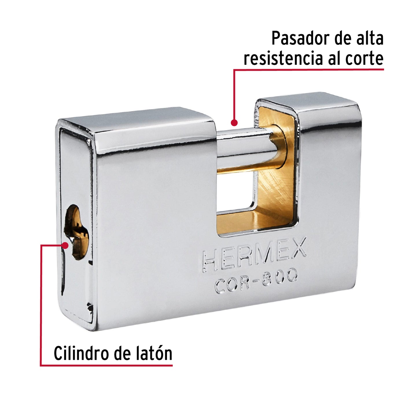 Candado antipalanca, 80mm, blindado, llave puntos, Hermex COR-80Q 43352 MM0