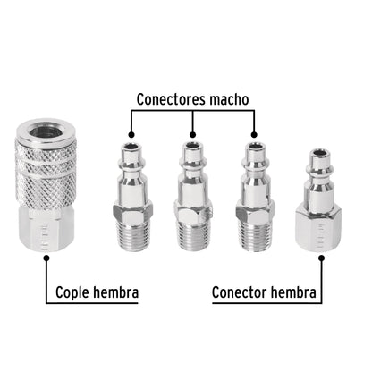 Juego de 4 conectores y 1 cople para compresor, Pretul CORAL-5P 27021 MM00