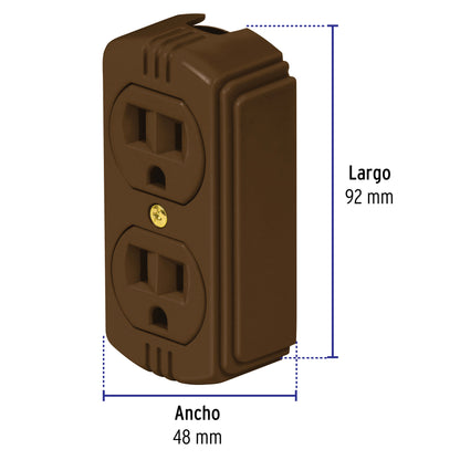 Contacto de sobreponer dúplex 2 polos+ tierra, café, Volteck COSO-DA-C 46115 MM00