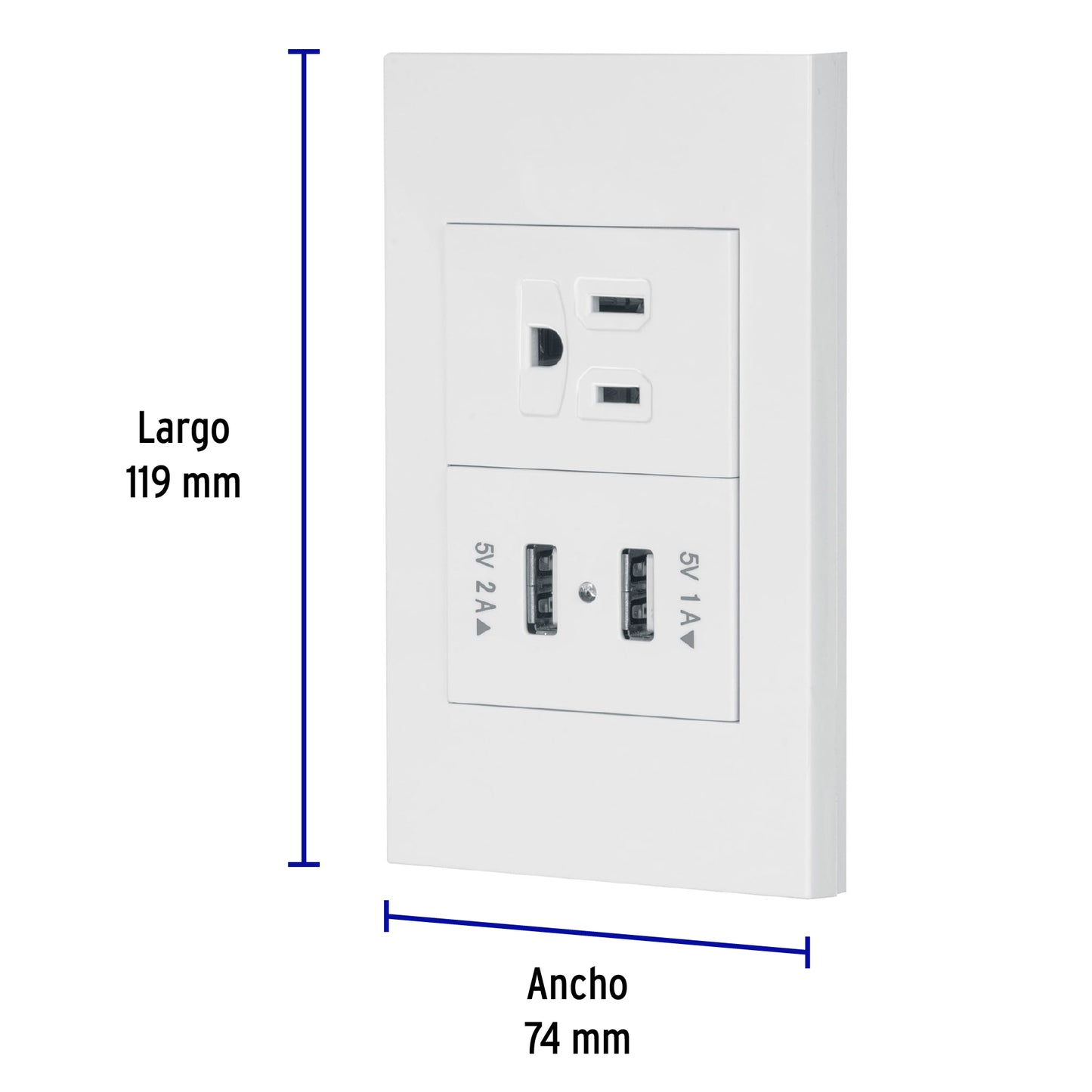 Placa armada 1contacto, 2puertos USB, 1.5mod,Española,blanco COUSB-EB 45603 MM00