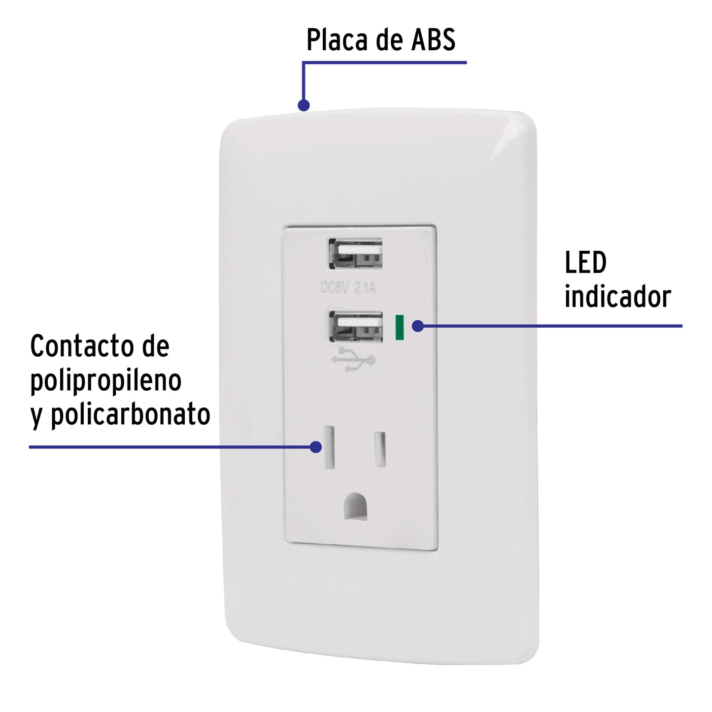 Contacto aterrizado + 2 puertos USB, blanco, línea Italiana COUSB-IB 48065 MM00