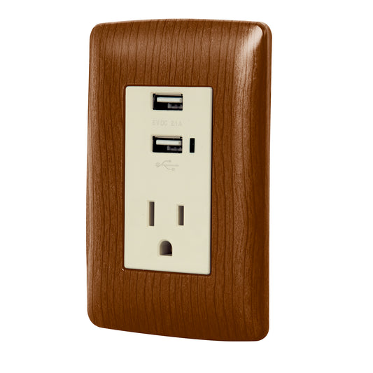 Contacto aterrizado + 2 puertos USB, madera, línea Italiana COUSB-IM   49814 MM00