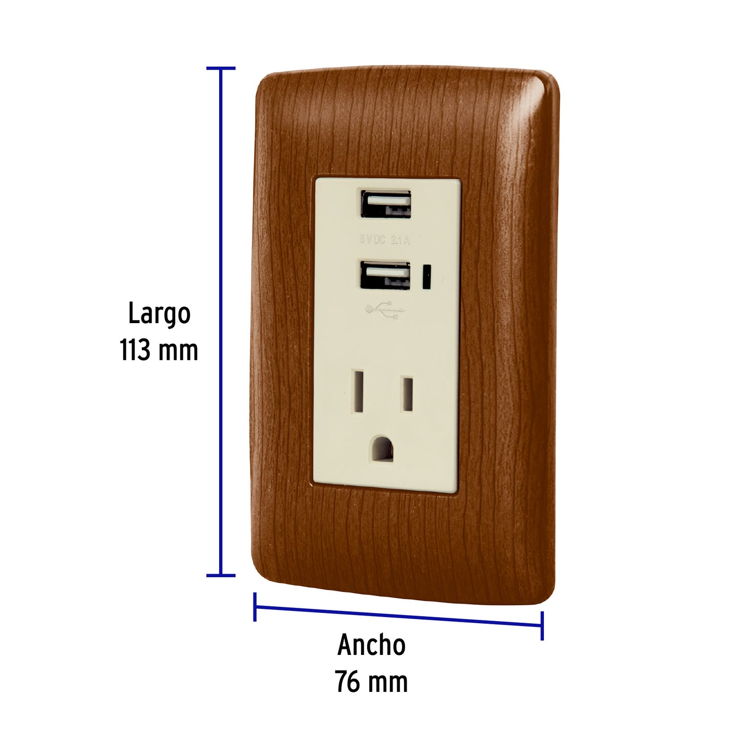 Contacto aterrizado + 2 puertos USB, madera, línea Italiana COUSB-IM   49814 MM00