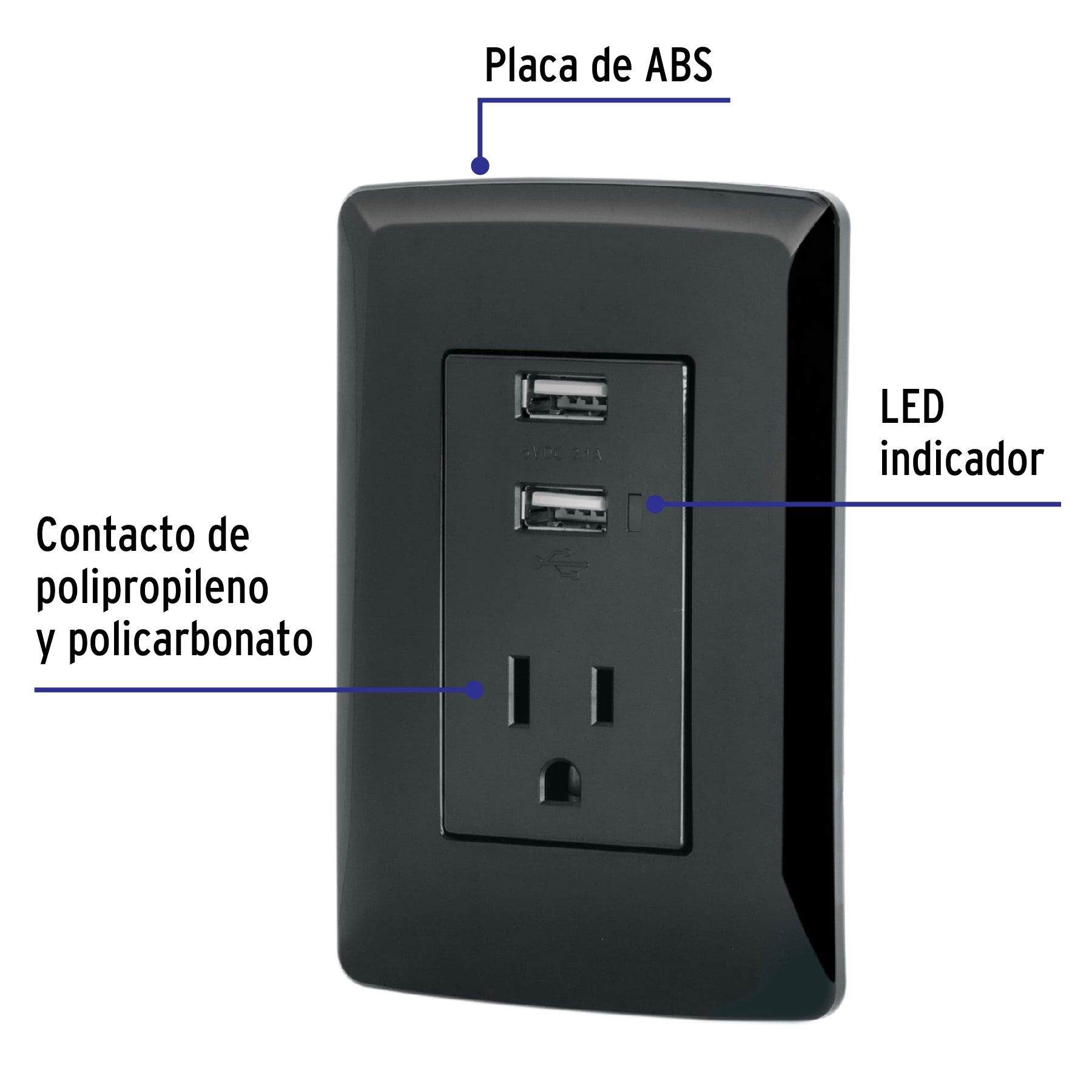 Contacto aterrizado + 2 puertos USB, negro, línea Italiana COUSB-IN 47590 MM00