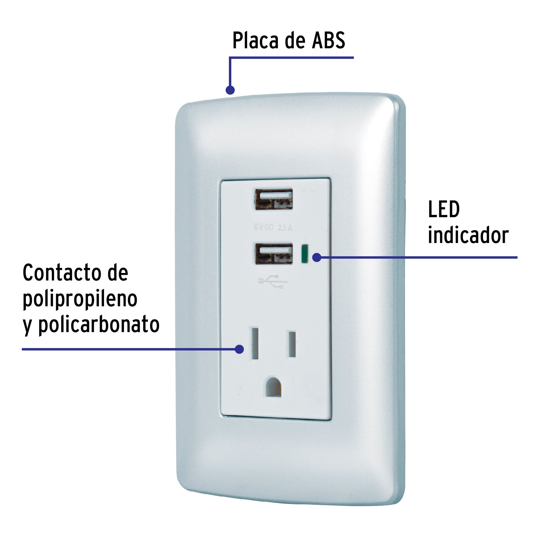 Contacto aterrizado + 2 puertos USB, plata, línea Italiana COUSB-IP   49808 MM00