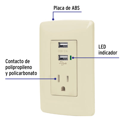 Contacto aterrizado + 2 puertos USB, marfil, línea Italiana COUSB-I 48064 MM00