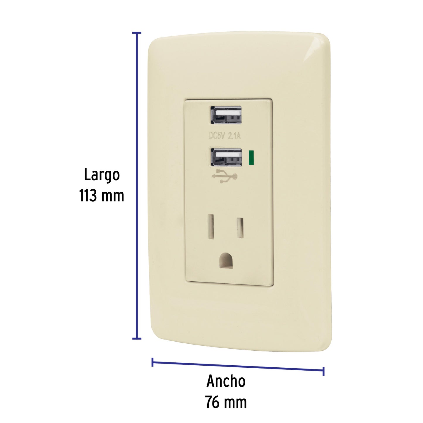 Contacto aterrizado + 2 puertos USB, marfil, línea Italiana COUSB-I 48064 MM00