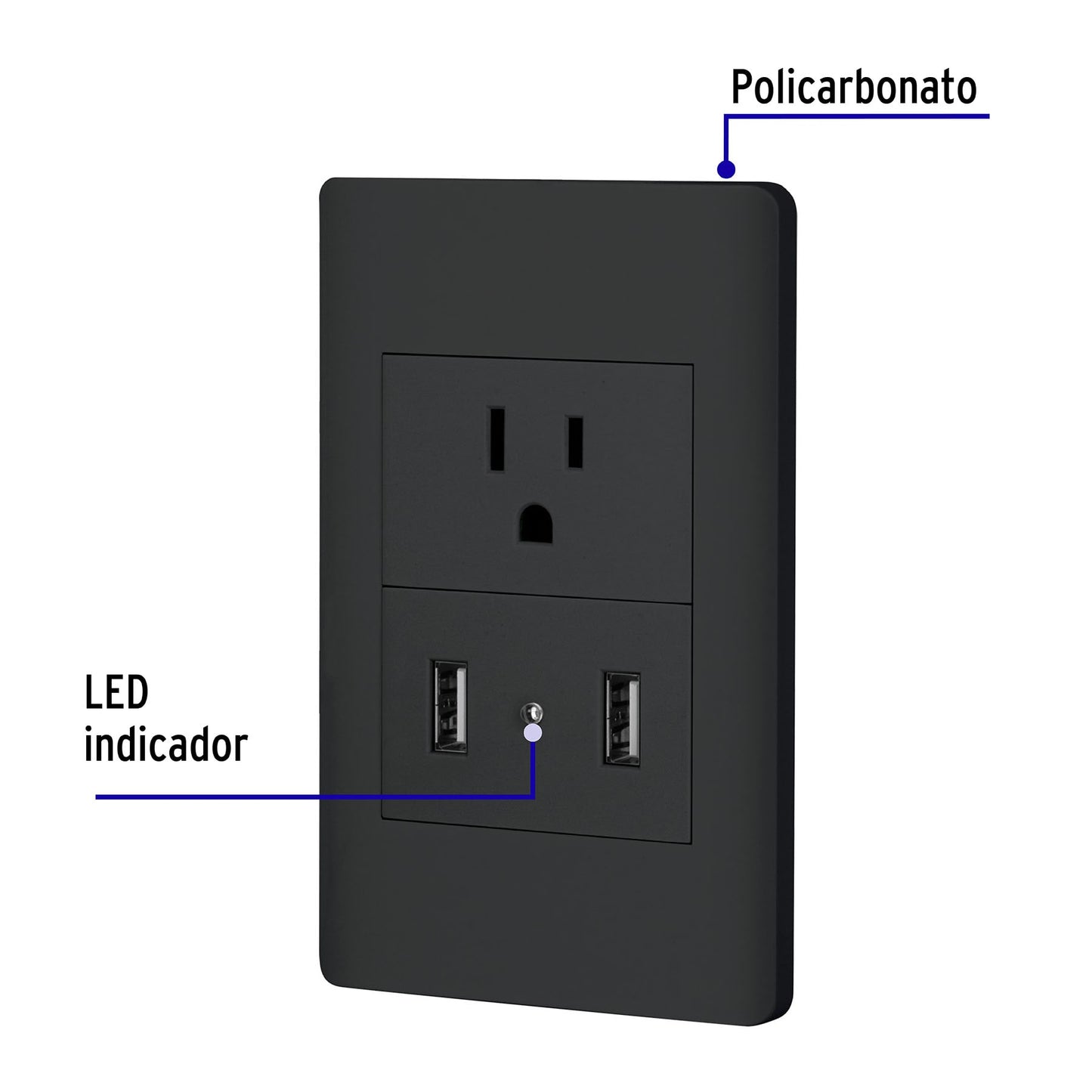 Placa armada negra contacto y 2 puertos USB 1.5 mód, Lisboa COUSB-LN 47904 MM00