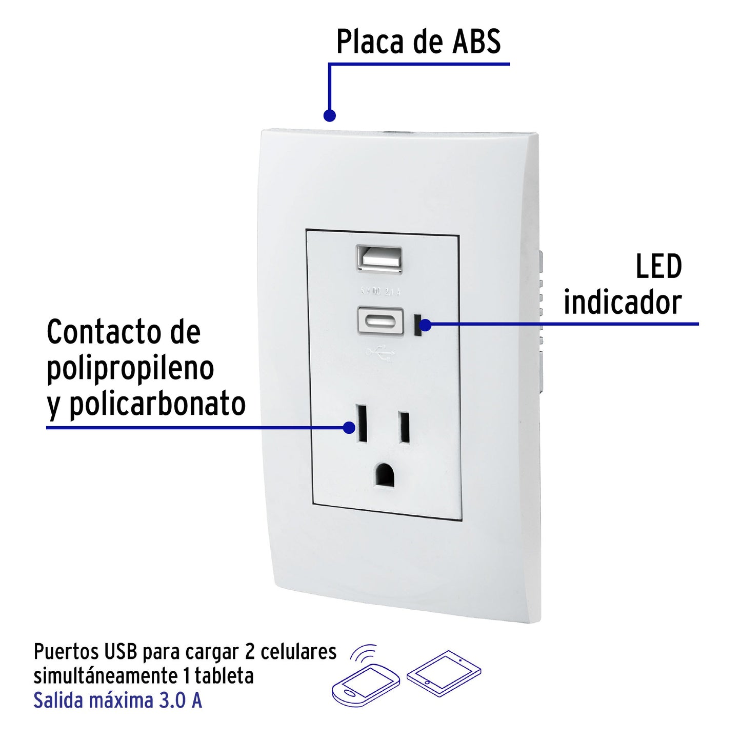 Contacto 2polos + tierra con 2 puertos USB, Oslo, blanco COUSB-OB 48313 MM00