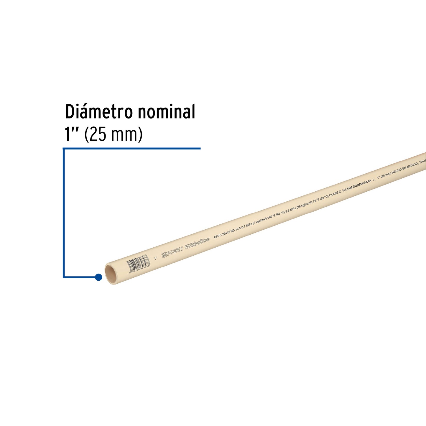 Tubo de 1' de CPVC hidráulico RD 13.5 de 3 m, Foset CPVC-003 45044 MM1