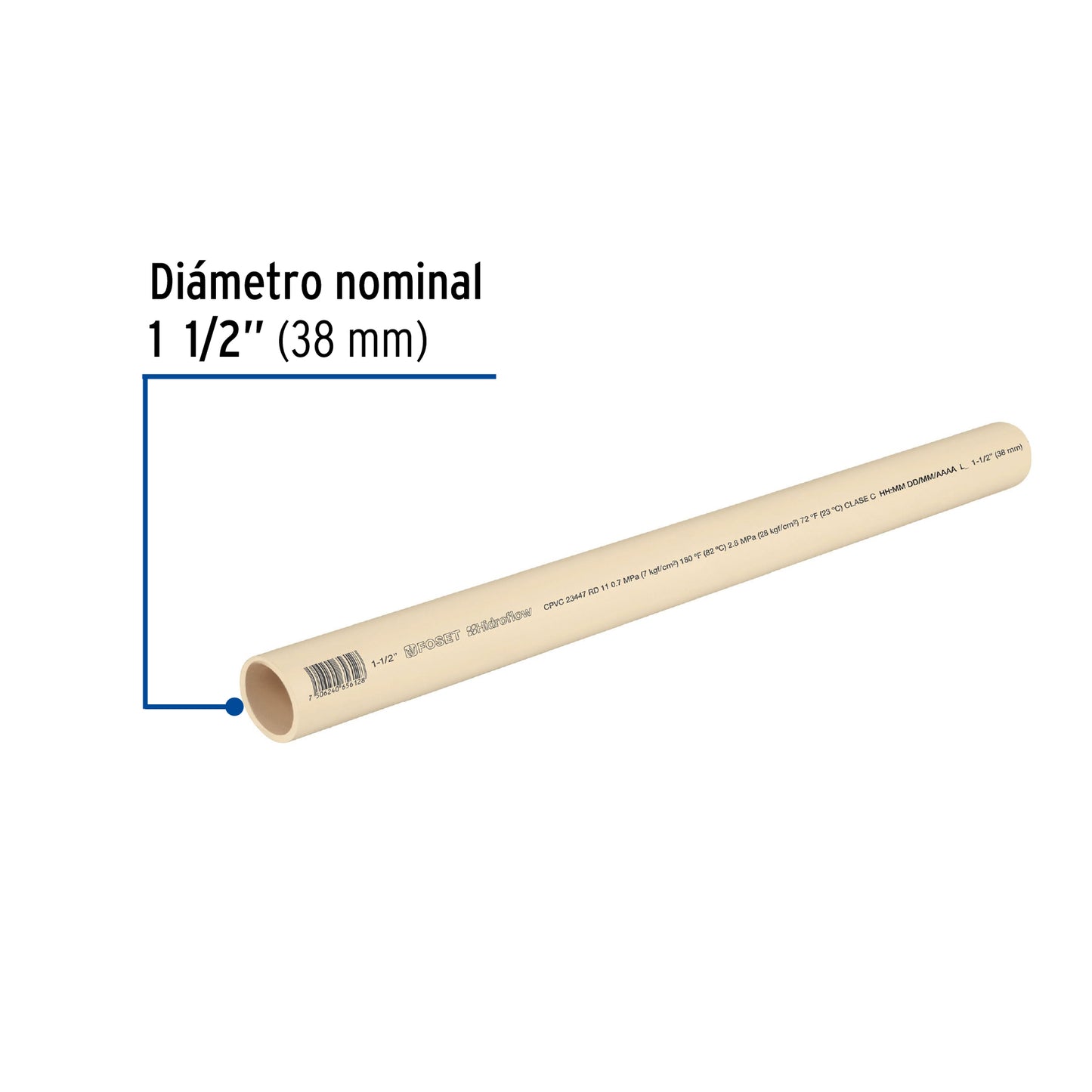 Tubo de 1-1/2' de CPVC hidráulico RD 11 de 3 m, Foset CPVC-005 45561 MM1