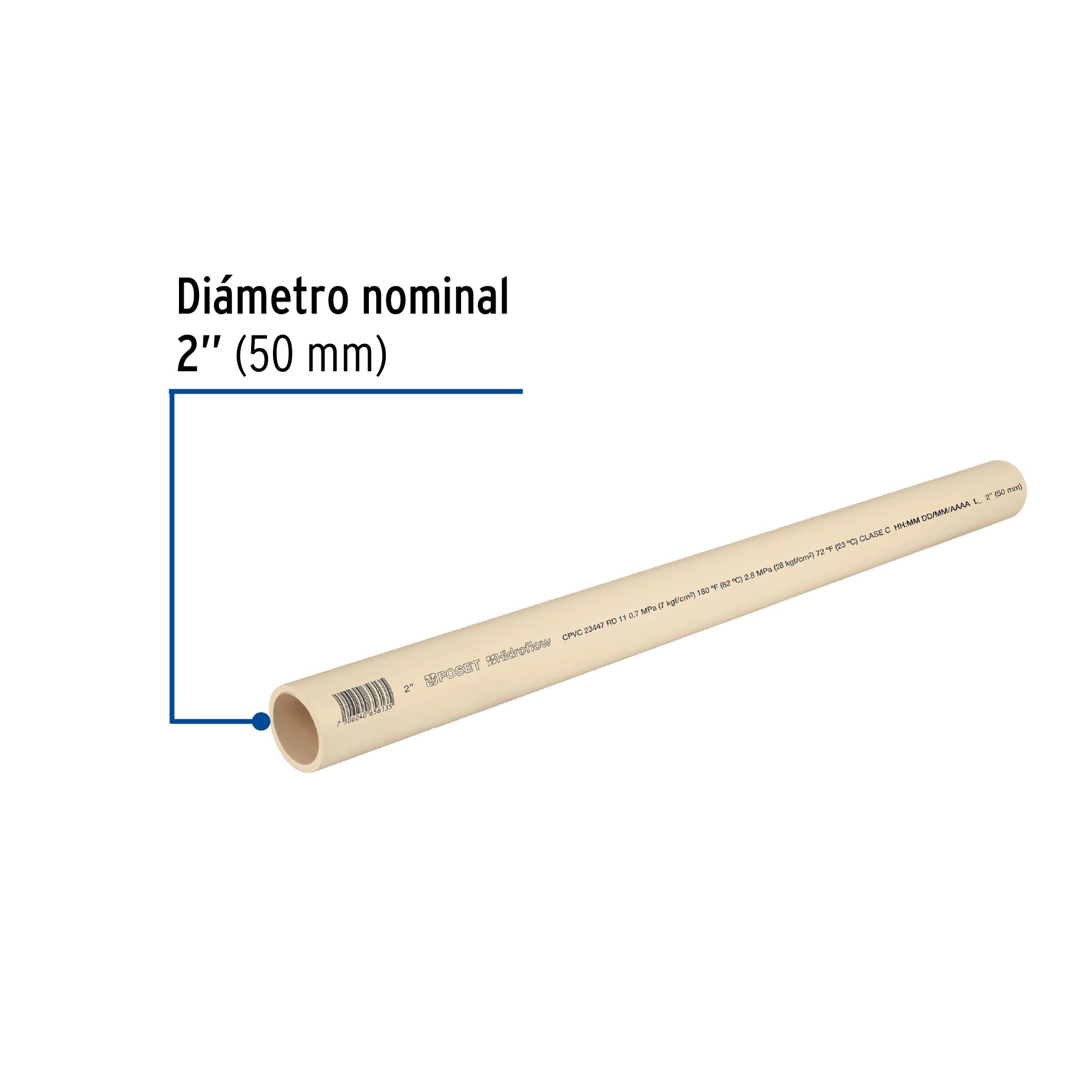 Tubo de 2' de CPVC hidráulico RD 11 de 3 m, Foset CPVC-006 45562 MM1