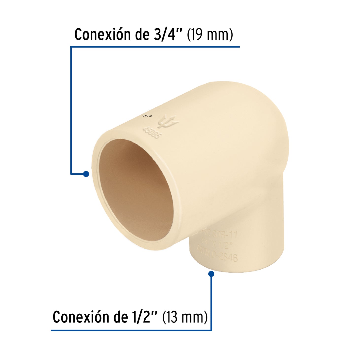 Codo reducción 90° de CPVC de 3/4' x 1/2', Foset CPVC-521 45085 MM00