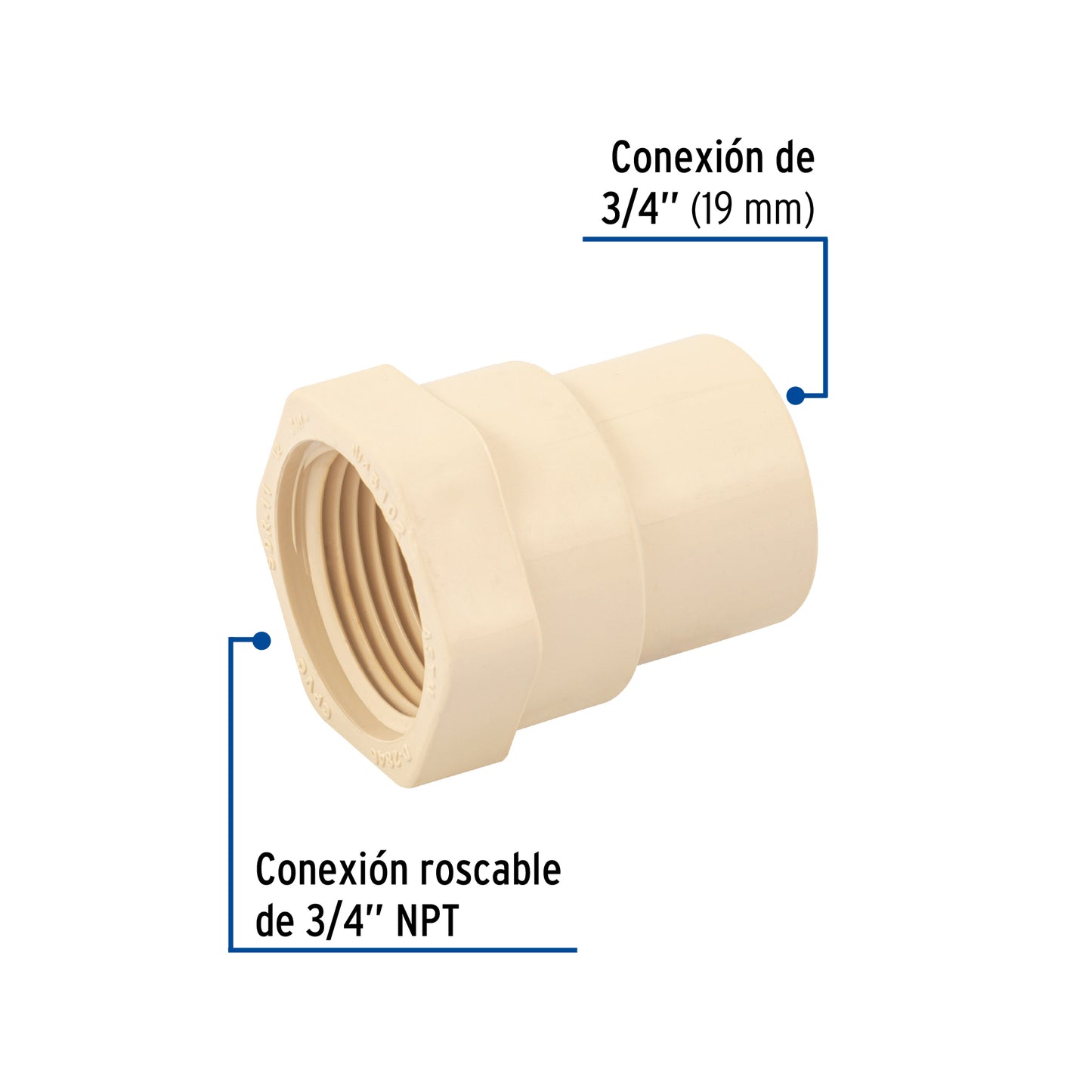 Conector hembra de CPVC 3/4', Foset CPVC-602 45102 MM00