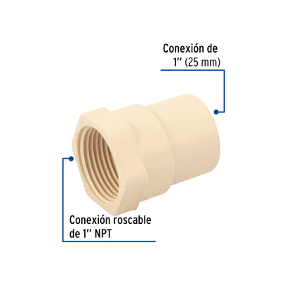 Conector hembra de CPVC 1', Foset CPVC-603 45103 MM00