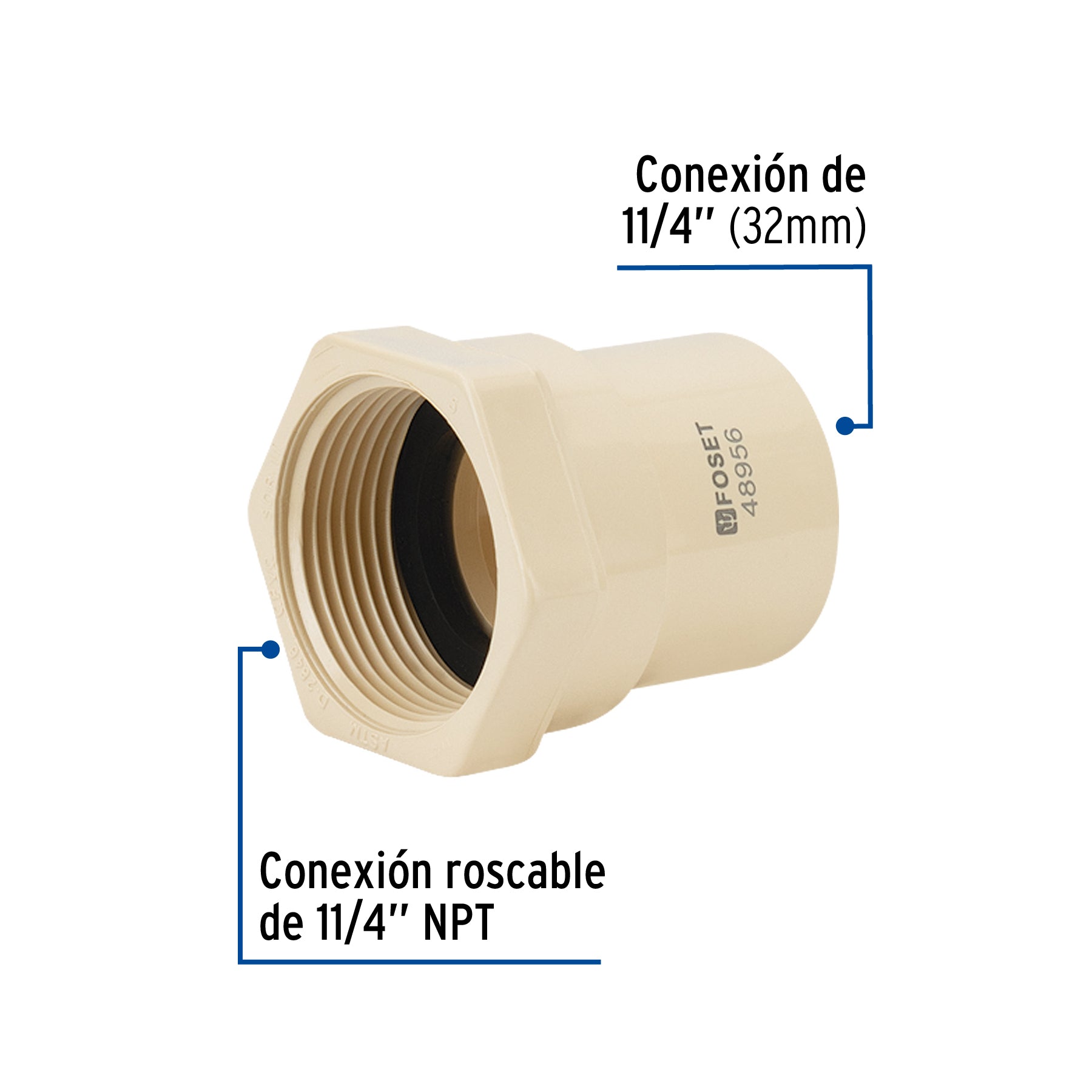 Conector hembra CPVC 1-1/4', Foset CPVC-604 48956 MM00