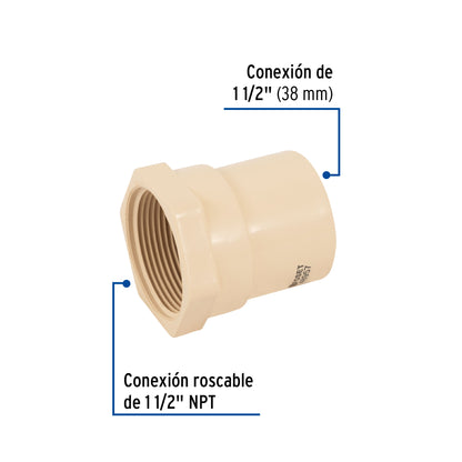 Conector hembra CPVC 1-1/2', Foset CPVC-605 48957 MM00