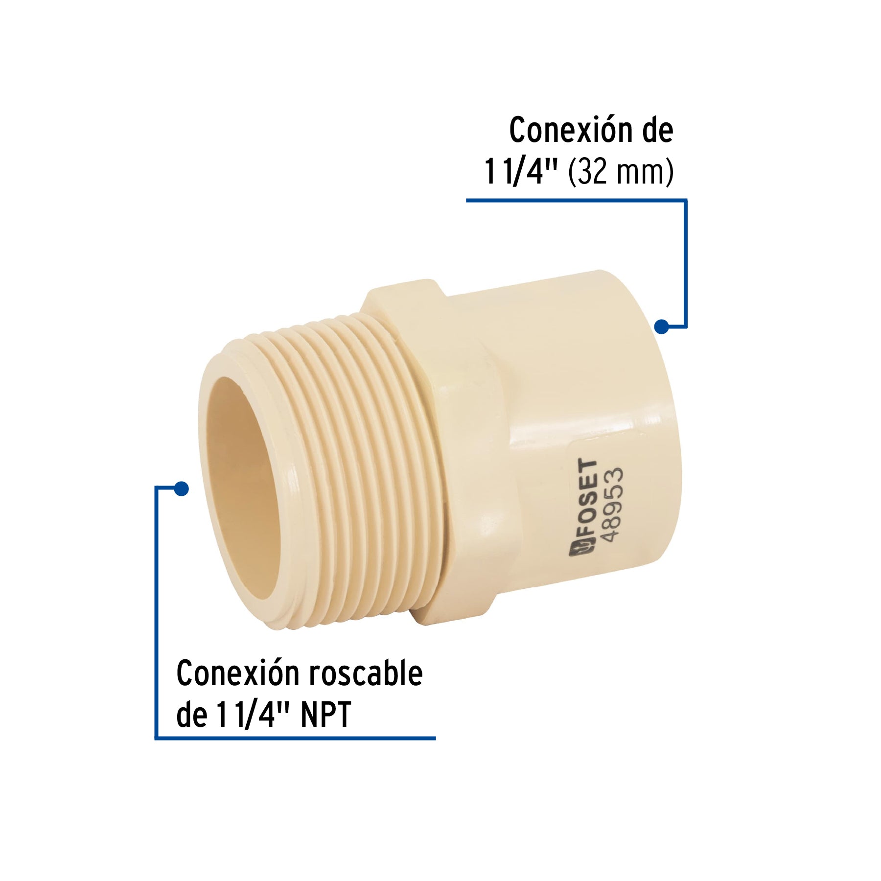 Conector macho CPVC 1-1/4', Foset CPVC-614 48953 MM00