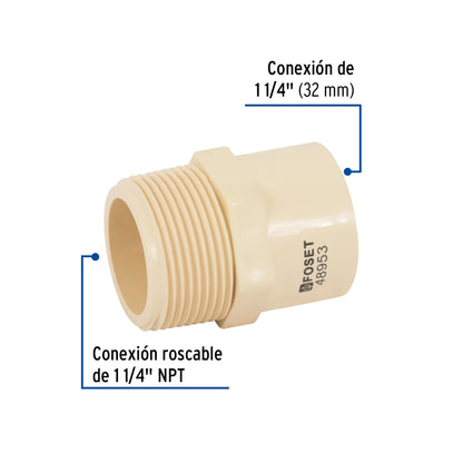 Conector macho CPVC 1-1/4', Foset CPVC-614 48953 MM00