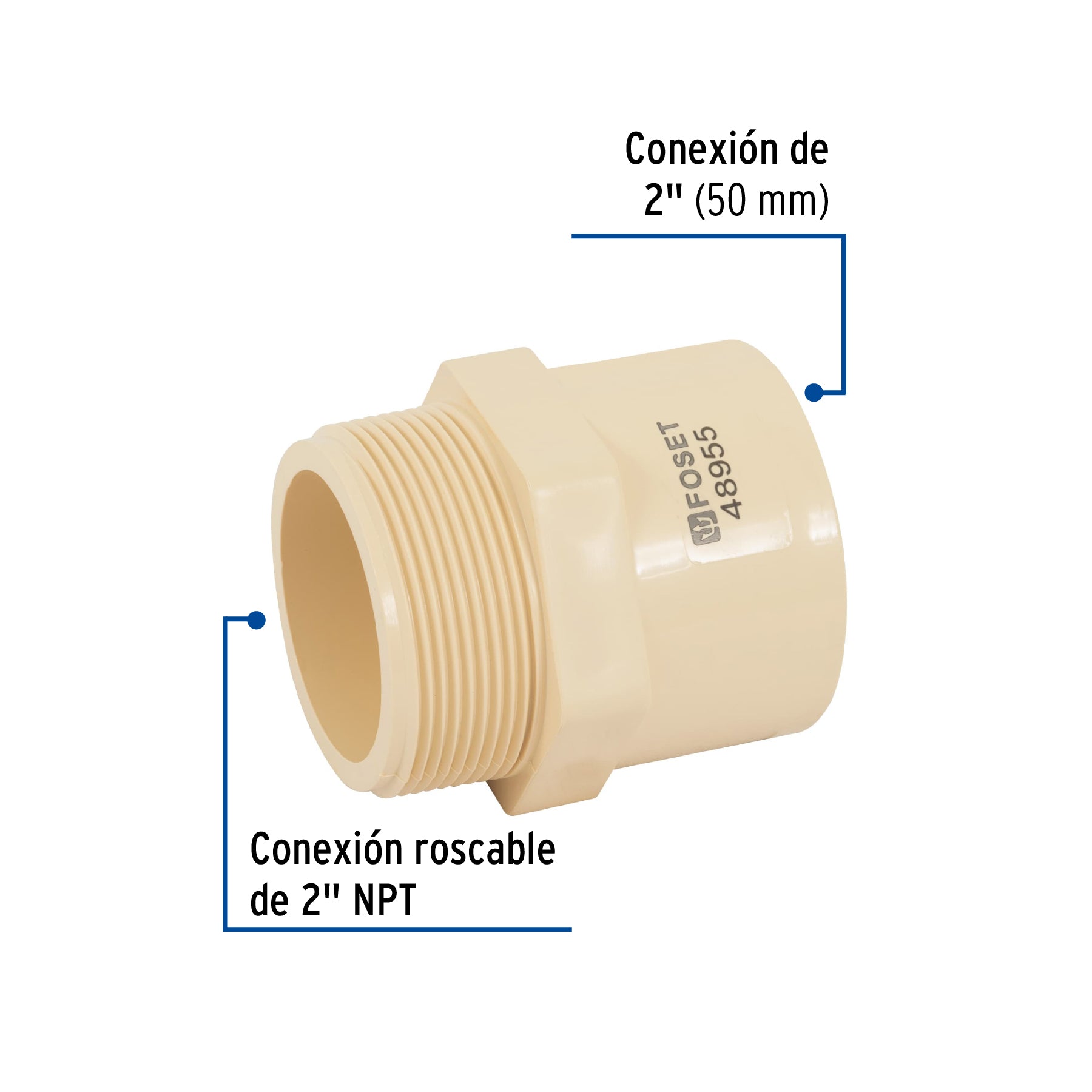 Conector macho CPVC 2', Foset CPVC-616 48955 MM00