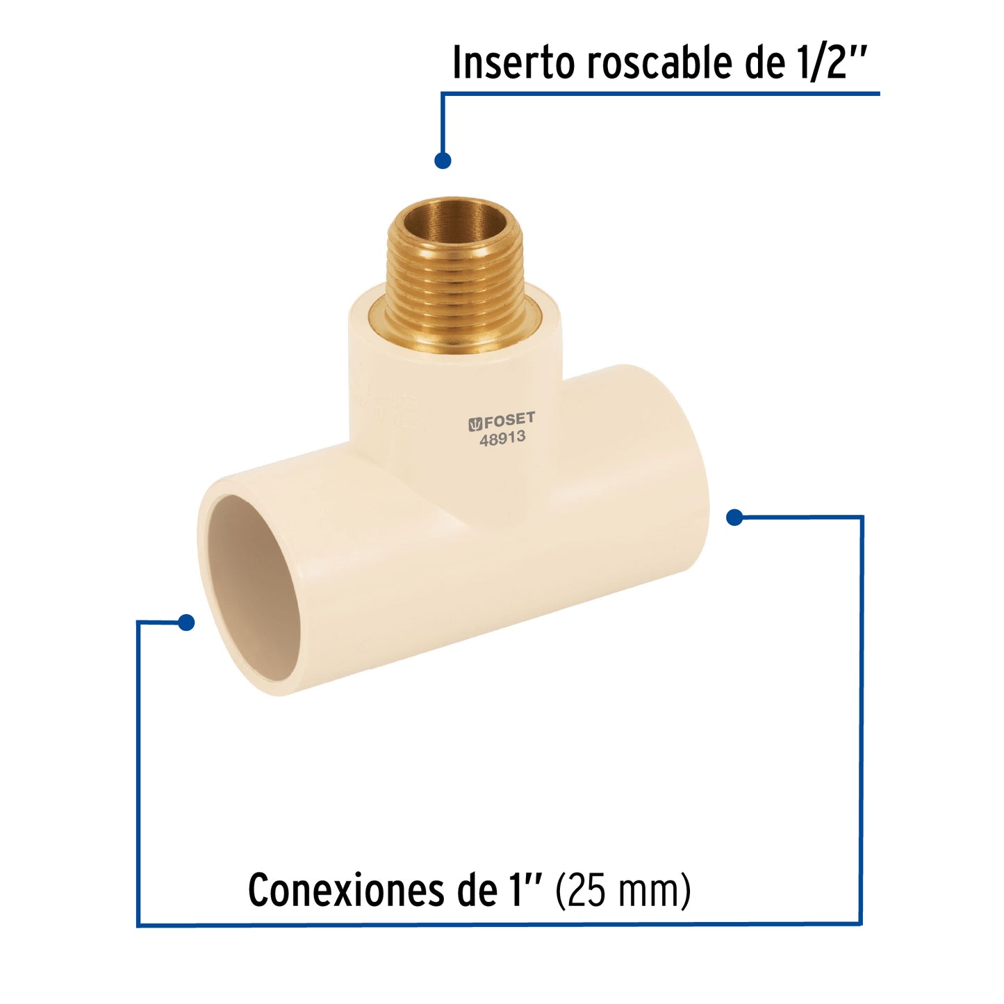 Tee reducida macho de CPVC 1' x 1' x 1/2' inserto latón CPVC-713 48913 MM00