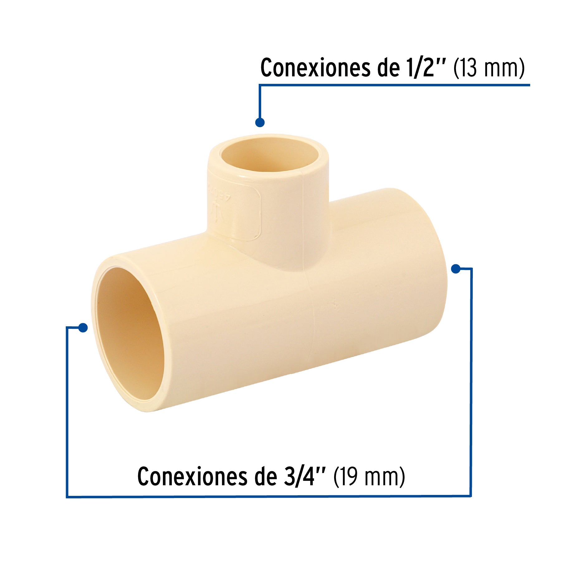 Tee reducida central de CPVC 3/4' x 3/4' x 1/2', Foset CPVC-722 45072 MM00