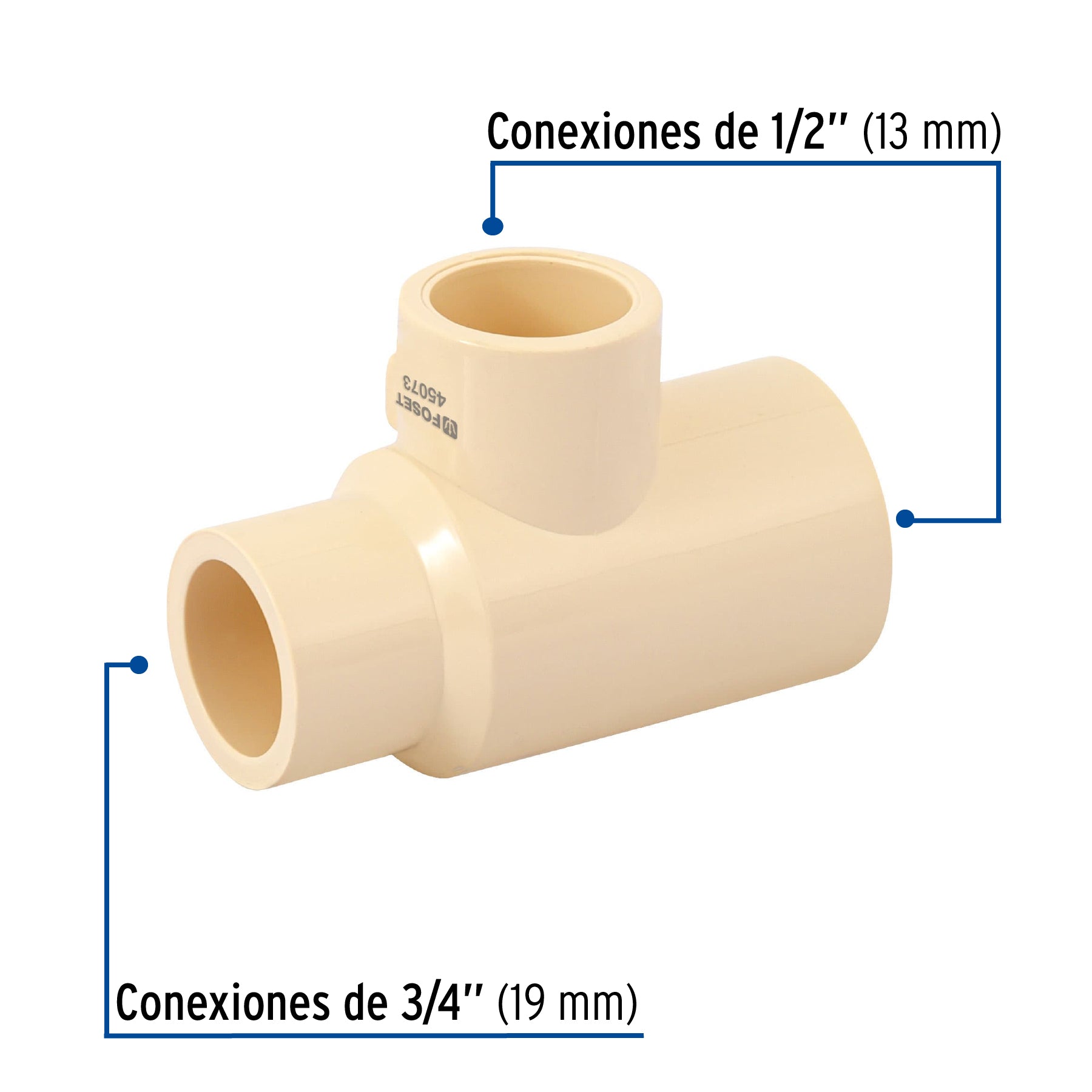 Tee reducida lateral de CPVC 3/4' x 1/2' x 1/2' , Foset CPVC-723 45073 MM00