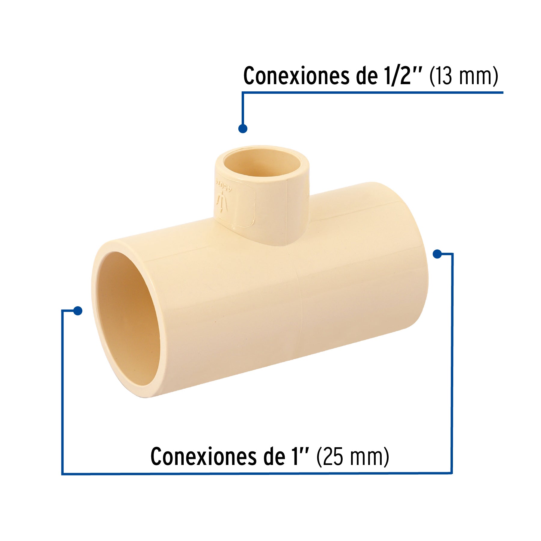 Tee reducida central de CPVC 1' x 1' x 1/2', Foset CPVC-725 45074 MM00