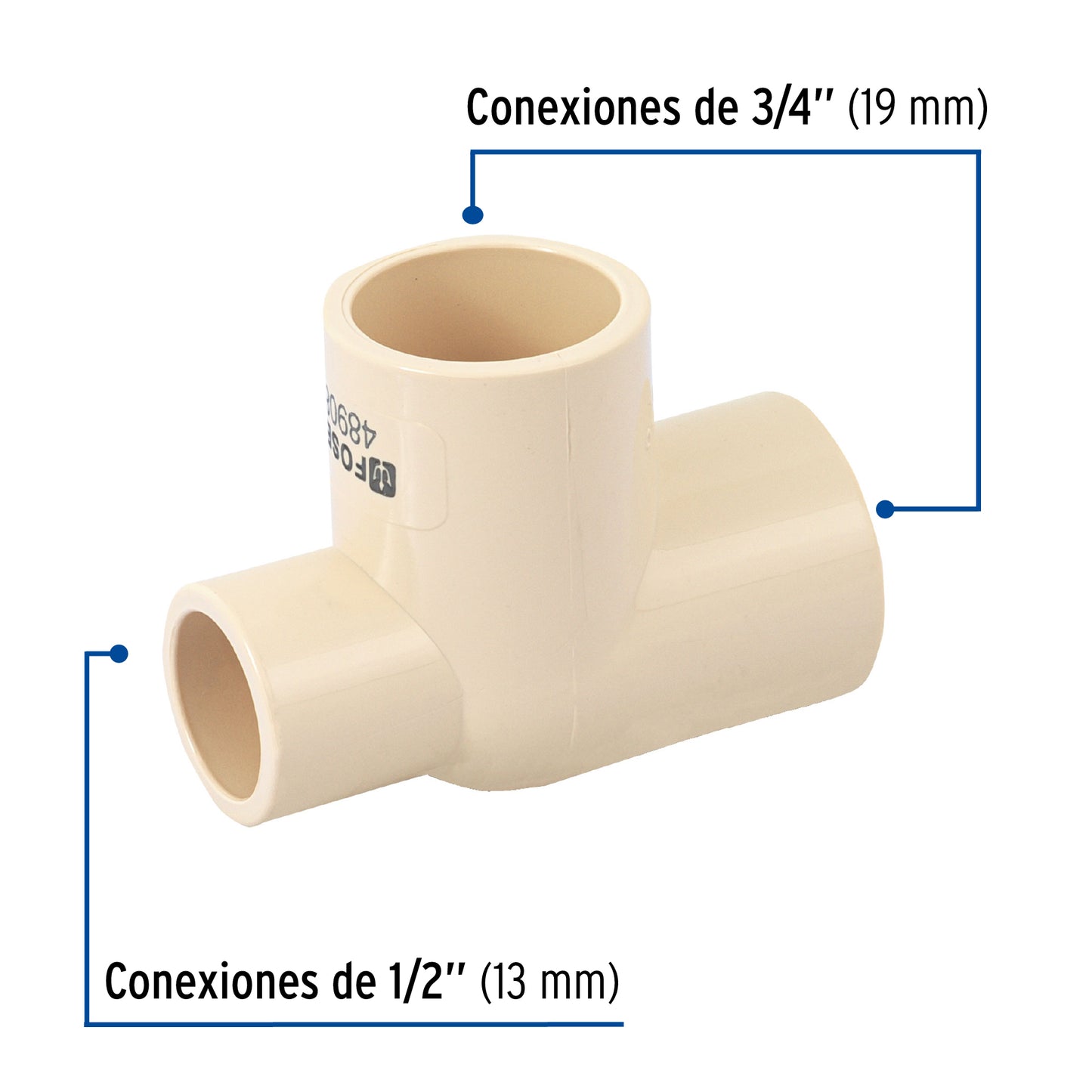 Tee reducida lateral de CPVC 3/4' x 1/2' x 3/4', Foset CPVC-726 48908 MM00