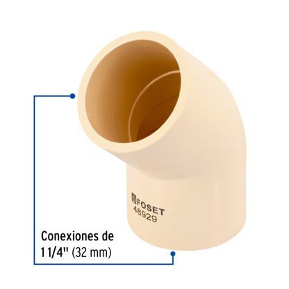 Codo 45° CPVC de 1-1/4', Foset CPVC-864 48929 MM00