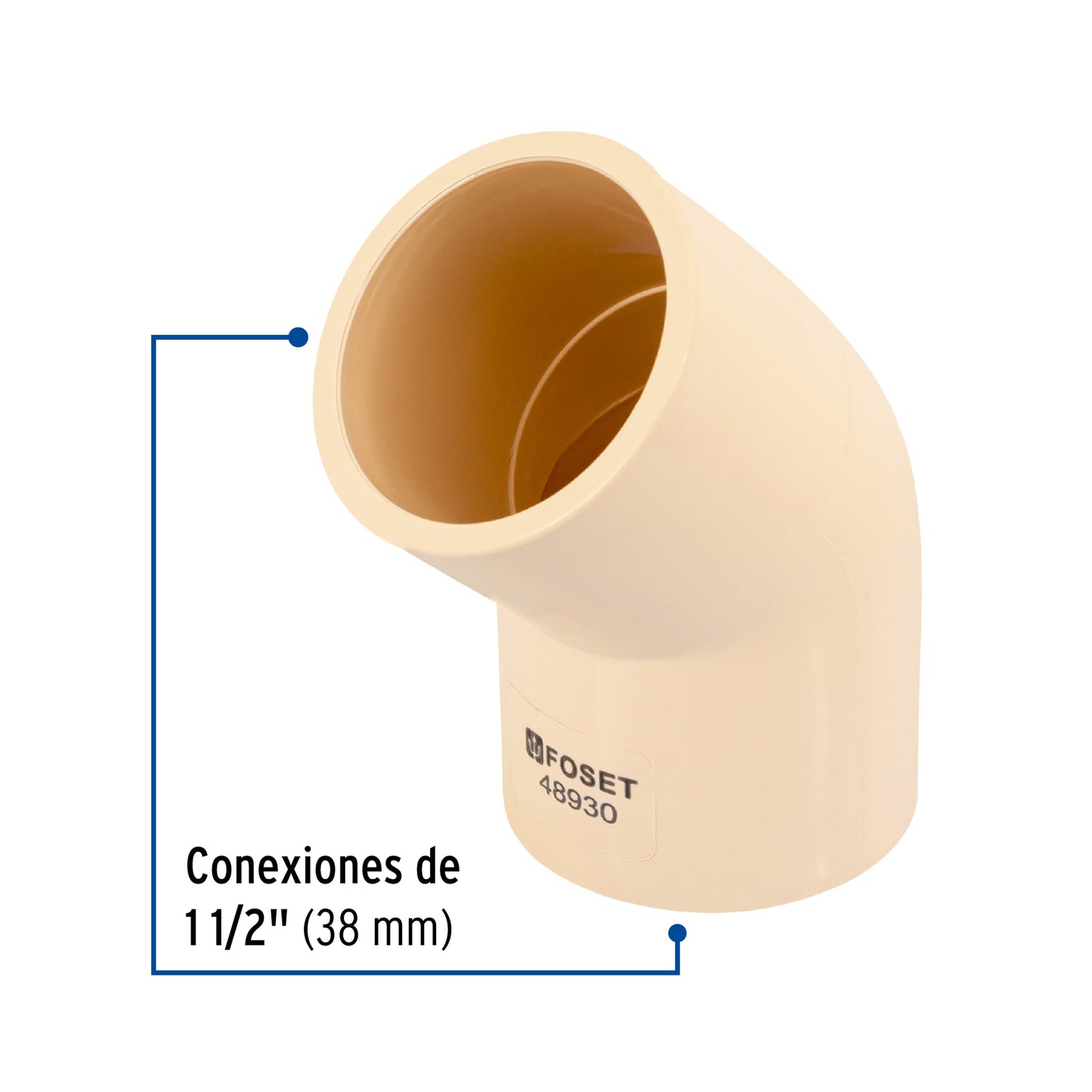 Codo 45° CPVC de 1-1/2', Foset CPVC-865 48930 MM00