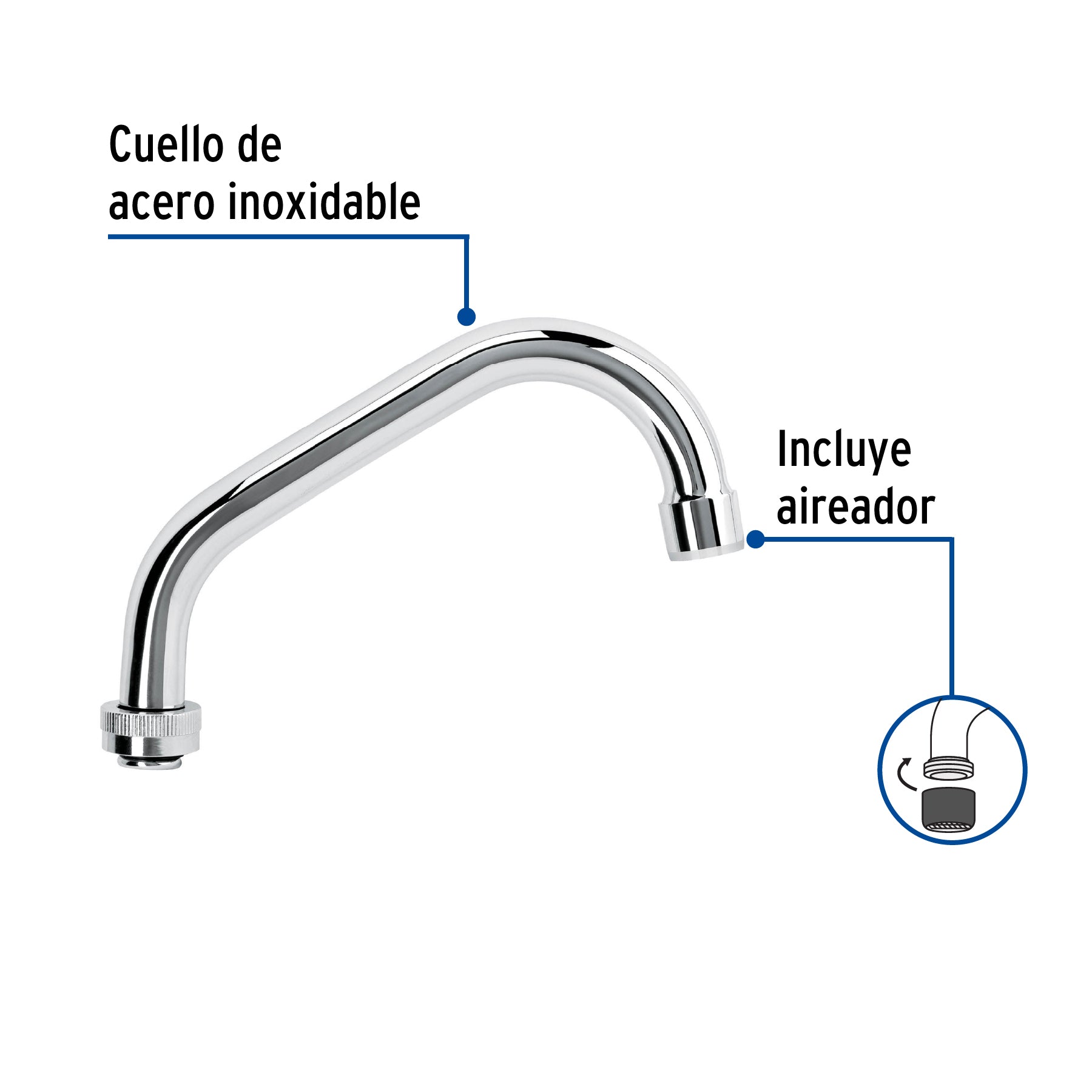 Cuello largo para mezcladora de lavabo, cromo, Basic CR-070 45713 MM00