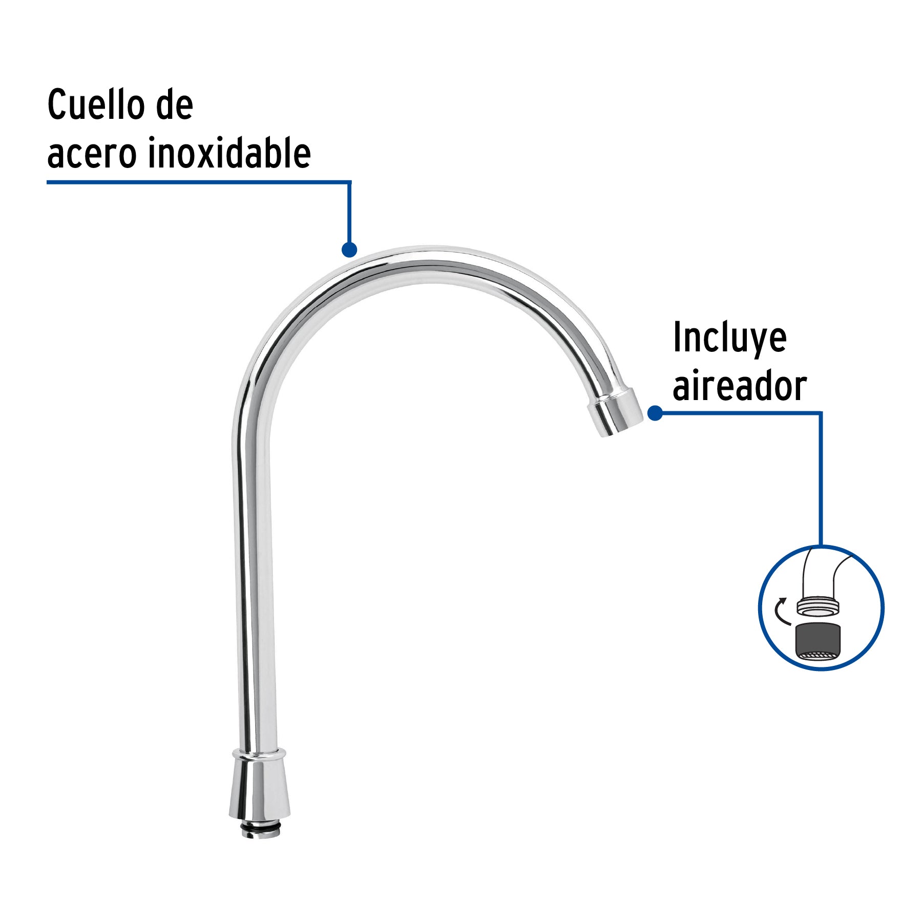 Cuello alto para mezcladora de fregadero, cromo, Basic CR-320 48195 MM00