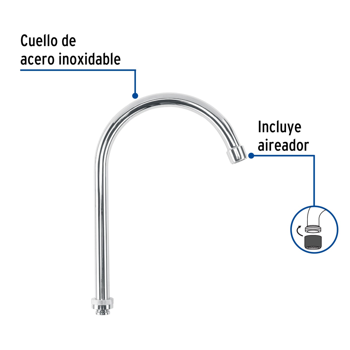 Cuello alto/curvo para mezcladora de fregadero, cromo, Basic CR-321 45718 MM00